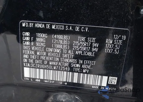 2020 Honda Hr-V Awd Ex z USA, uszkodzony, nr VIN 3CZRU6H50LM712549